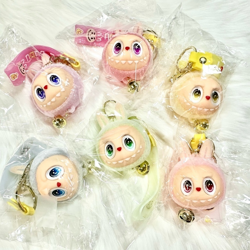 Adorable Labubu Monster Keychain Set of 6 - Pink, Yellow, Gray, red, green, purp